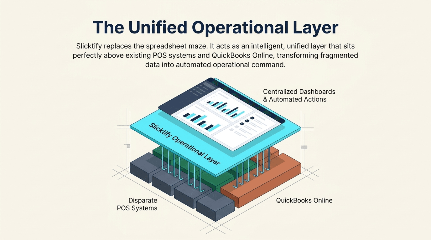Slicktify operational layer concept showing asset management process flow